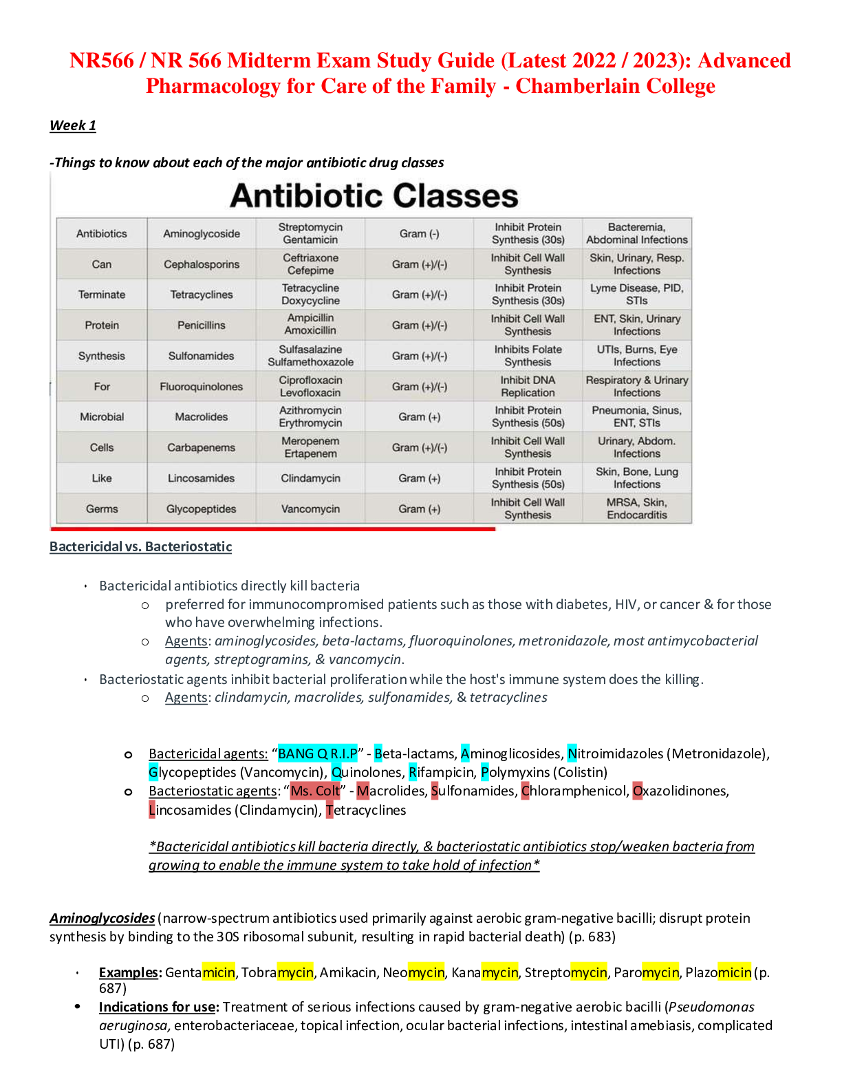 Preview image for NR566 / NR 566 Midterm Exam Study Guide (Latest 2022 / 2023): Advanced Pharmacology for Care of the Family - Chamberlain College